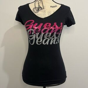 Guess Y2K Women's Tee in Black with Pink and Silver